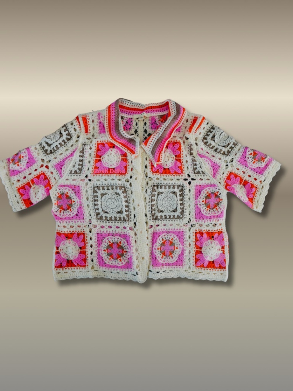 Pink Orange Crochet Button Down